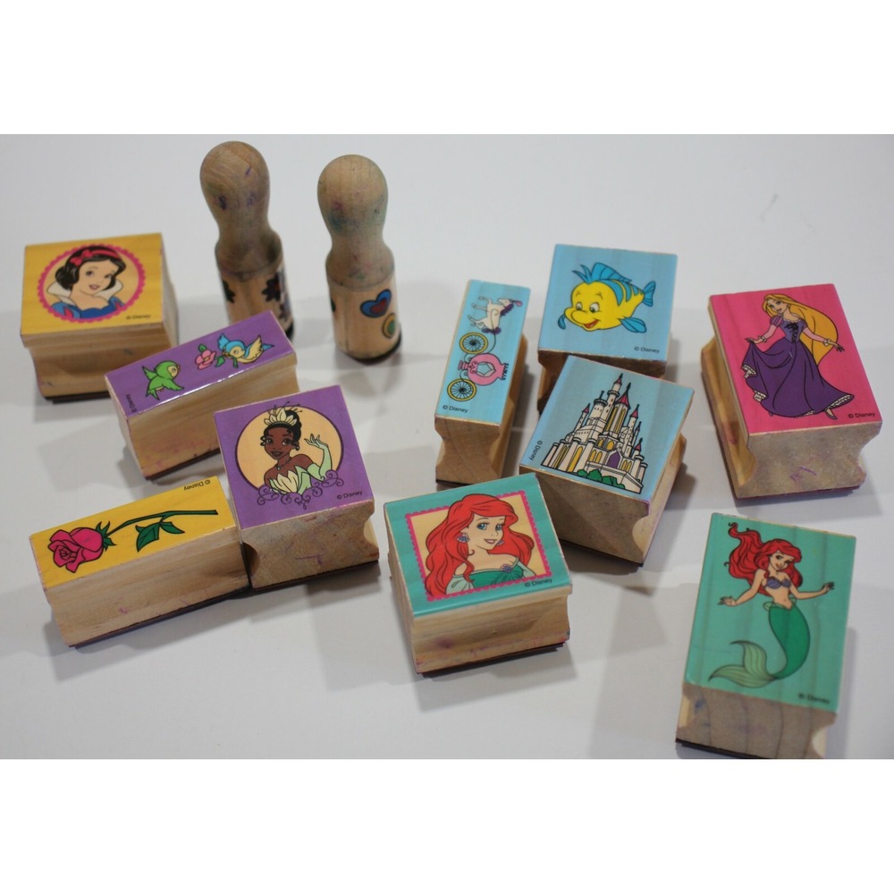Disney Princess Rubber Stamp Lot 12 Wood Mounted Character Stamps